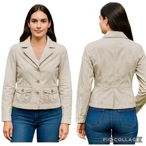 Tulle Petite Corduroy Vintage Collared Blazer Jacket Neutral Beige Size PL